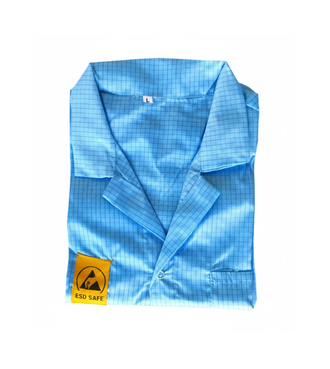 Blue ESD apron made with conductive fabric for electronics and semiconductor industry