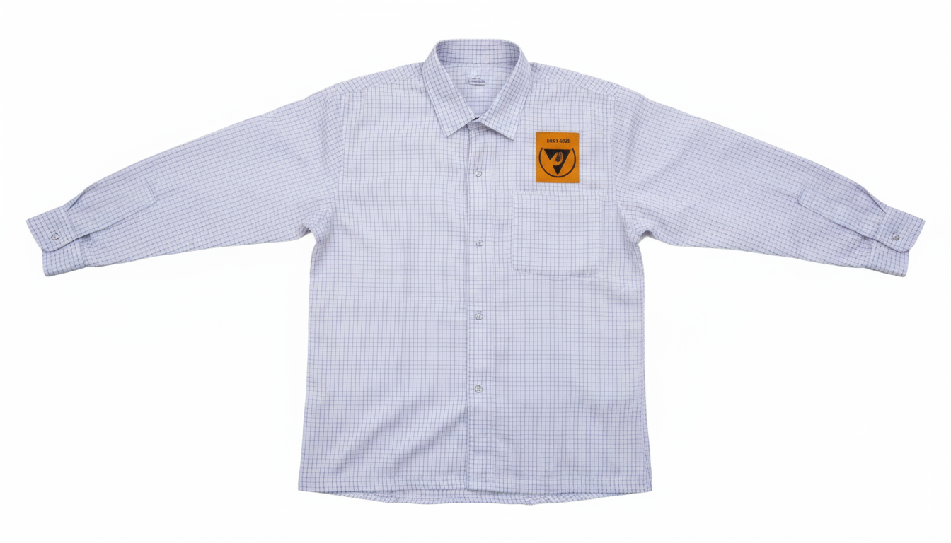 White ESD Apron with 5mm conductive grid for electronics and cleanroom use