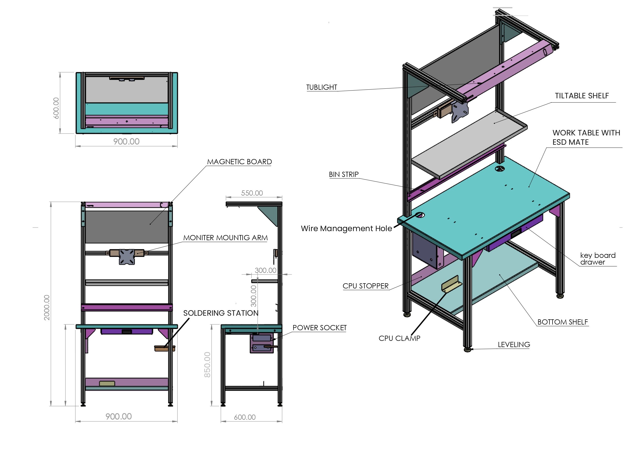 industrial work station drawings
