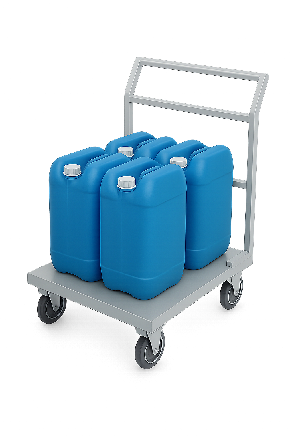 ET T700 Industrial Trolley transporting several blue plastic drums or containers.