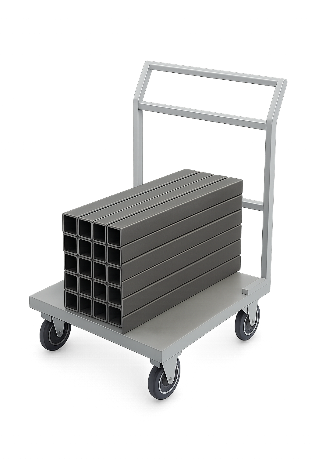 ET T700 Trolley carrying multiple rectangular steel or metal pipes.
